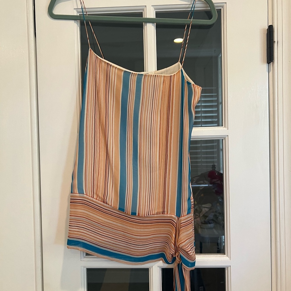Diane Von Furstenberg Striped Blue and Tan Silk Tie-Waist Cami - Picture 2 of 4